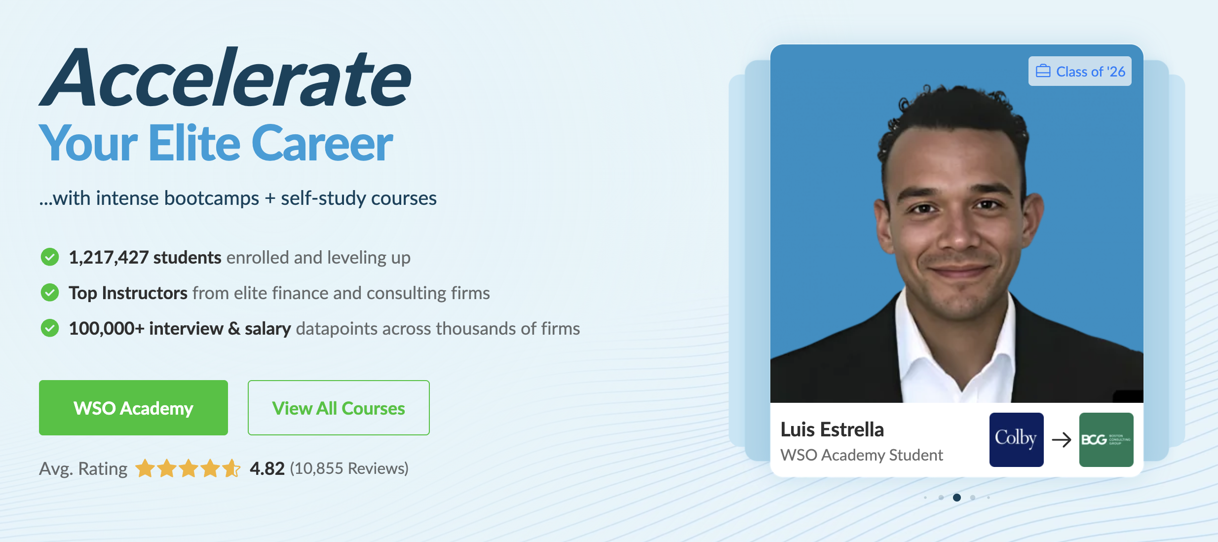WSO Academy career education platform, supplied reference screenshot